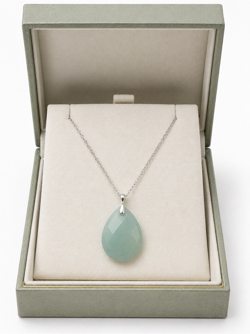 Handmade Pale Sea Blue Dyed Agate Pendant Necklace 16” Silver Tone